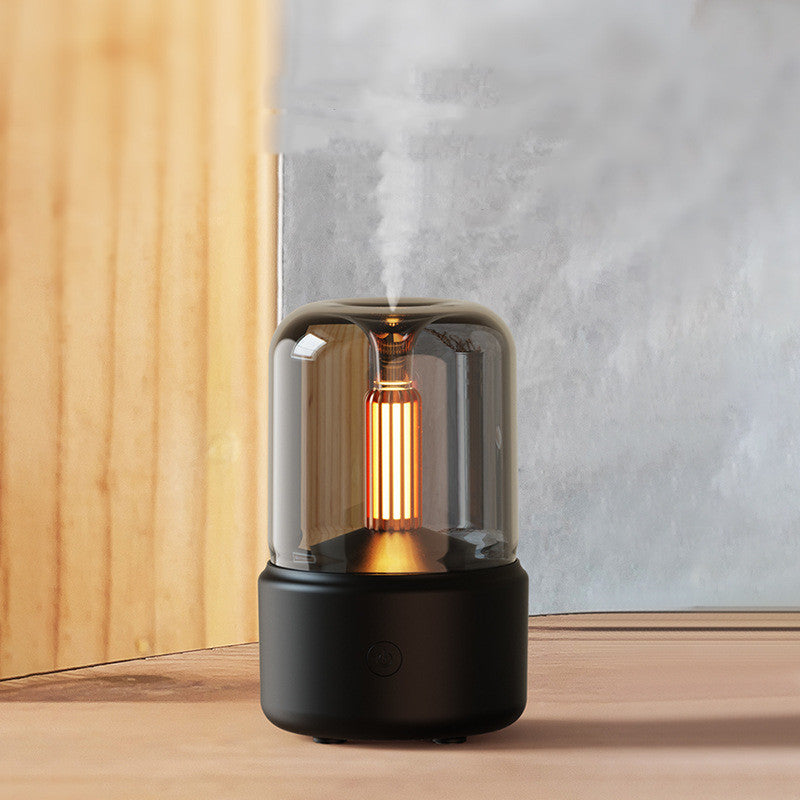 Humidificateur d'air électrique portable de 120 ml avec diffuseur d'arôme à lumière d'ambiance, bougie, brumisateur à brouillard frais, 8-12 heures avec veilleuse LED.