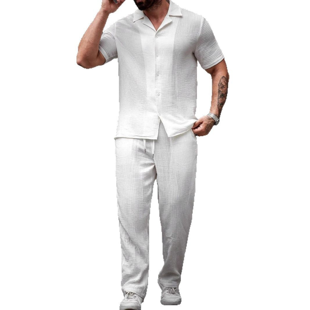 Chemise décontractée à manches courtes et col polo pour homme, couleur unie, avec boutons