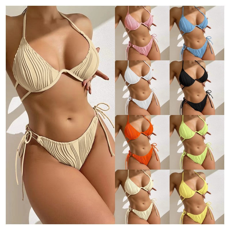 Maillot de bain bikini sexy fendu pour femme avec support en acier