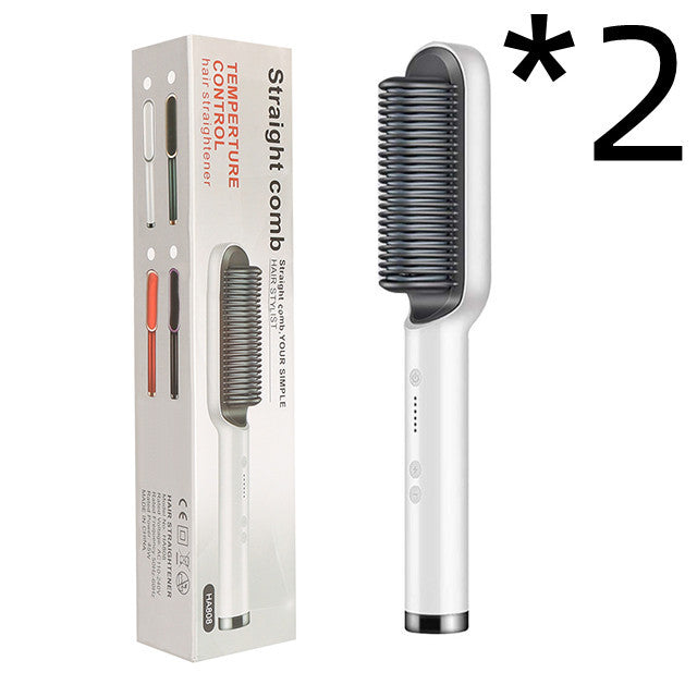 Nouvelle brosse à cheveux électrique 2 en 1 avec lisseur, peigne chauffant, ions négatifs et fonction de curling, brosse à cheveux à double usage.