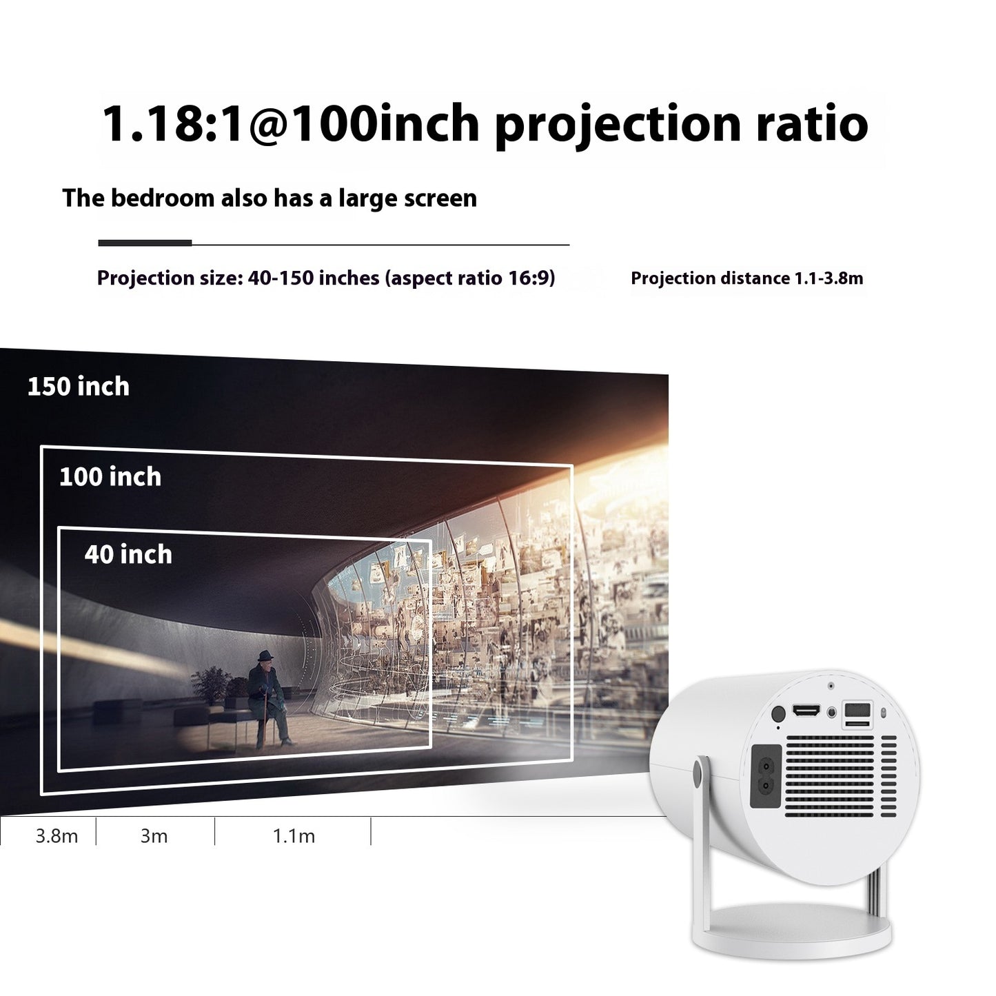 Projecteur portable petit projecteur droit pour usage domestique angle de projection de 180 degrés mise au point automatique projecteur vidéo domestique