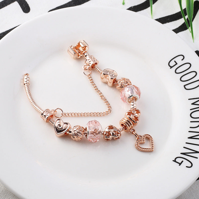 Bracelet géométrique en or rose pour femme avec motif d'amour tendance