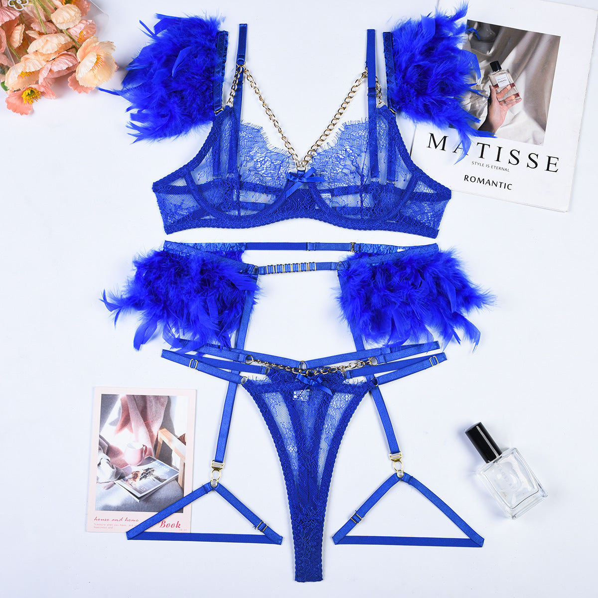 Lingerie sexy en dentelle avec chaînes de Noël pour femmes