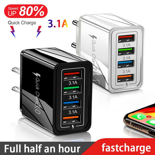 Chargeur USB Quick Charge 3.0 Adaptateur pour 4 téléphones pour tablette Chargeur mural portable Chargeur rapide