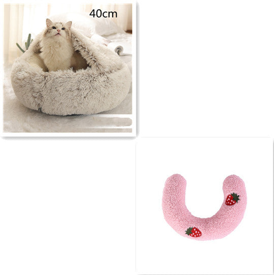 Lit pour chien et chat 2 en 1, lit d'hiver pour animaux, maison ronde en peluche chaude, lit doux en peluche longue pour animaux de compagnie, produits pour animaux.