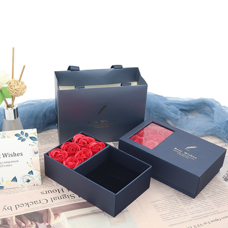 Coffret cadeau créatif à la mode avec fenêtre et 6 roses bleu royal