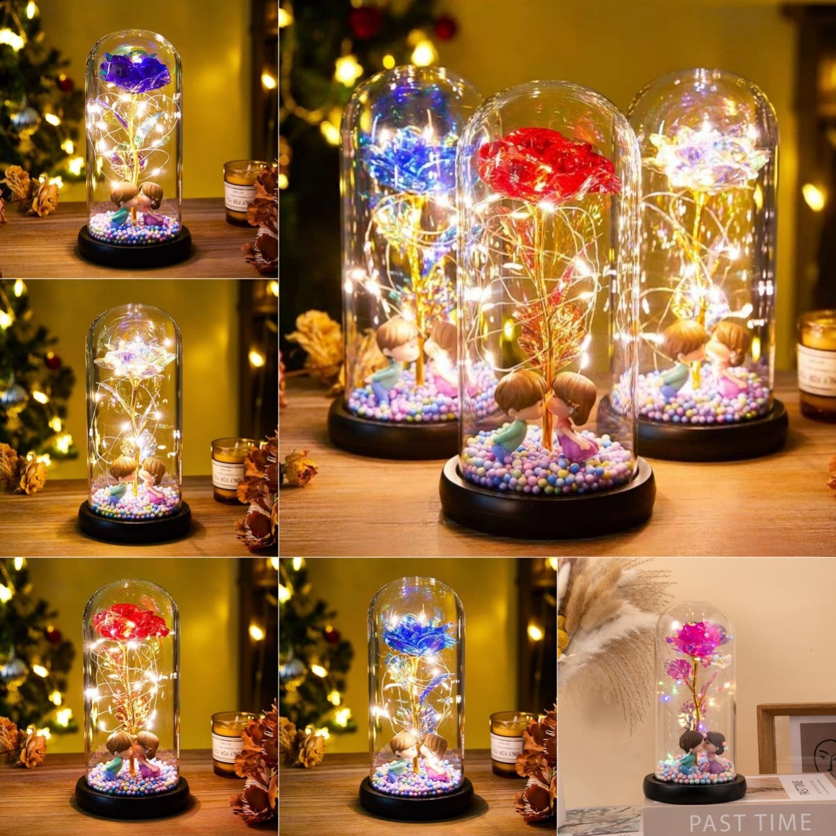 Lumière LED de rose éternelle, fleur en feuille sous verre, lampes de nuit, cadeaux pour la Saint-Valentin, décoration pour la maison, chambre, cadeau de mariage, cadeaux de la Saint-Valentin.