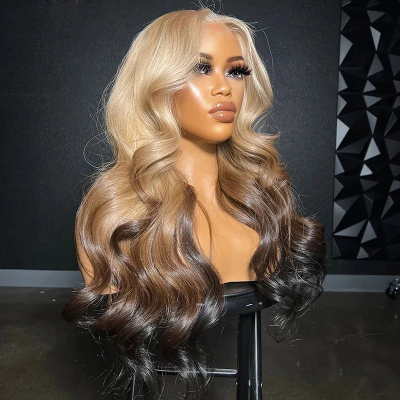 Perruques Lace Front Loose Wave blondes miel à reflets pour femmes