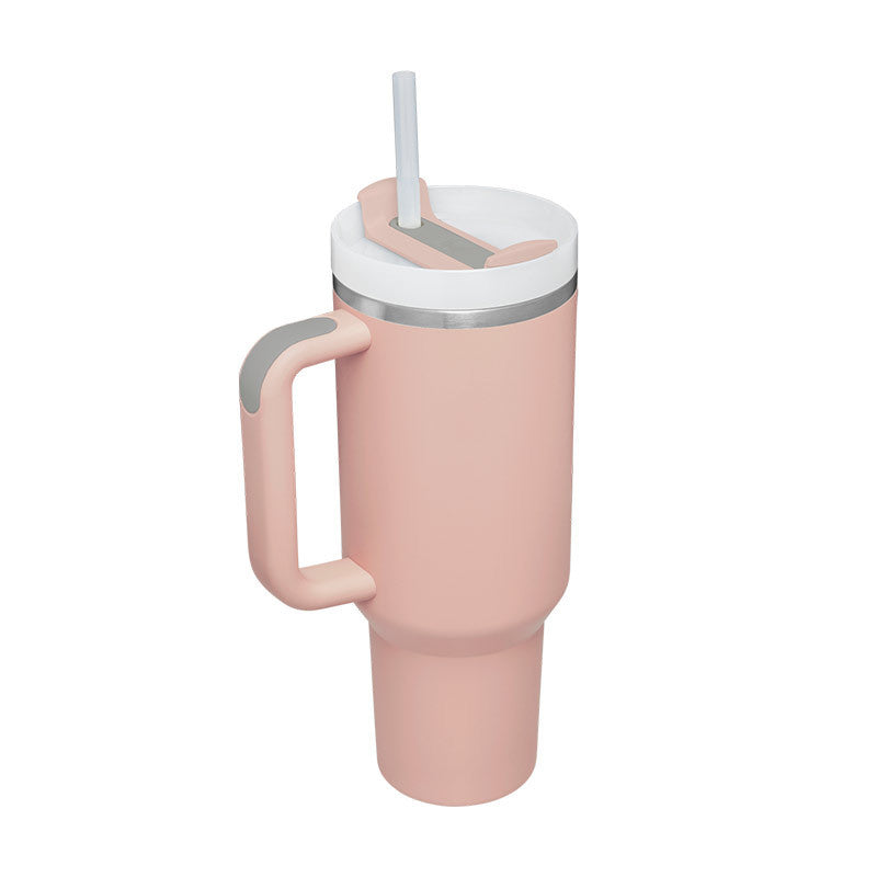 Gobelet de 40 oz avec poignée en paille isolée, tasse à café sous vide anti-déversement en acier inoxydable avec couvercle, tasse conique, cadeaux pour amoureux de la Saint-Valentin, convient pour la voiture, la salle de sport, le bureau, les voyages