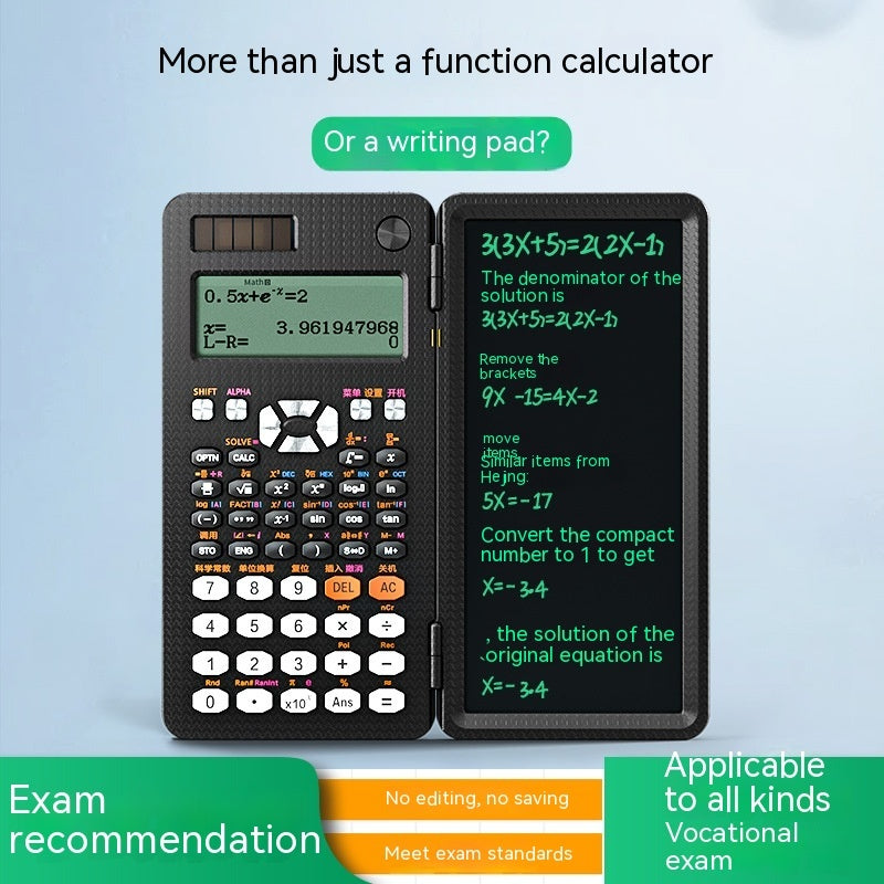 Calculatrices scientifiques pliables 2 en 1 avec fonction d'apprentissage et tablette d'écriture. Calculatrices scientifiques de bureau pliables.