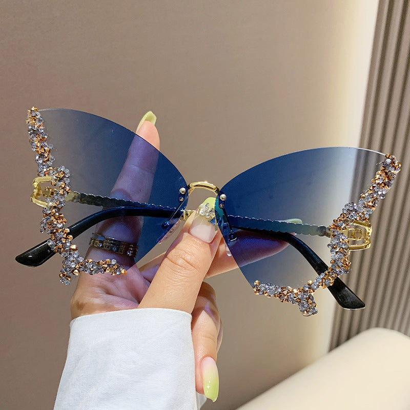 Lunettes de soleil papillon diamant de luxe pour femmes, marque Y2K, vintage, sans monture, surdimensionnées, lunettes de soleil pour dames