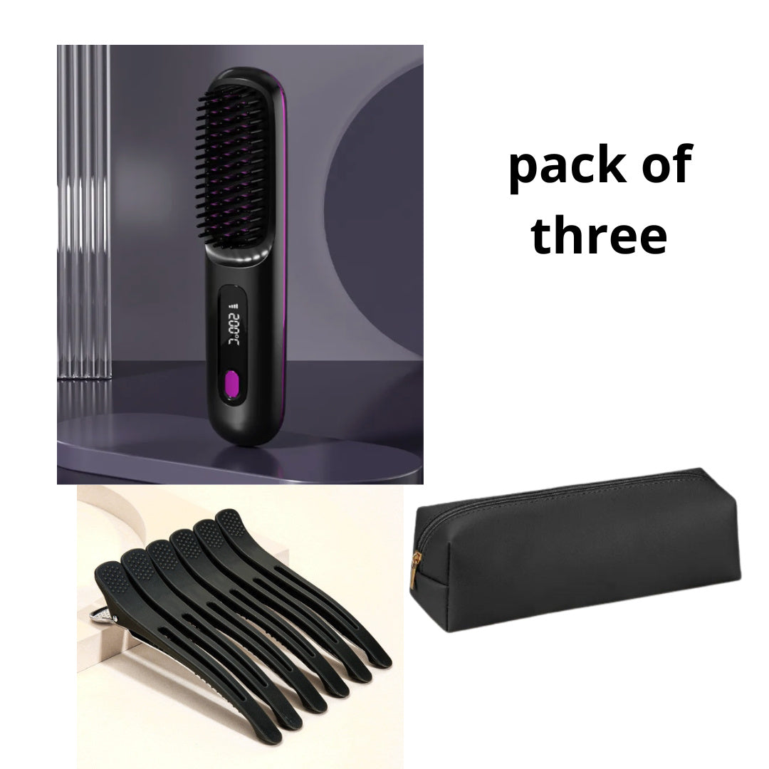 Brosse lissante sans fil 2 en 1, peigne à cheveux lisses, fer à lisser portable à chauffage rapide, boucleur chaud avec chargement USB.