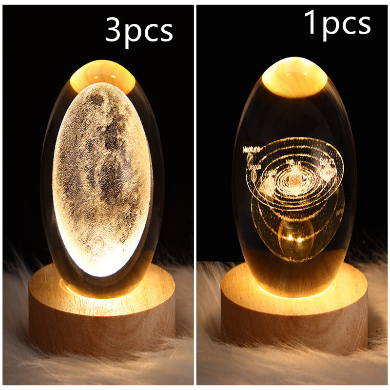 Lampe de table en cristal galaxie LED, lampe 3D de planète et de lune, décoration de chambre pour enfants, fête d'anniversaire pour enfants.