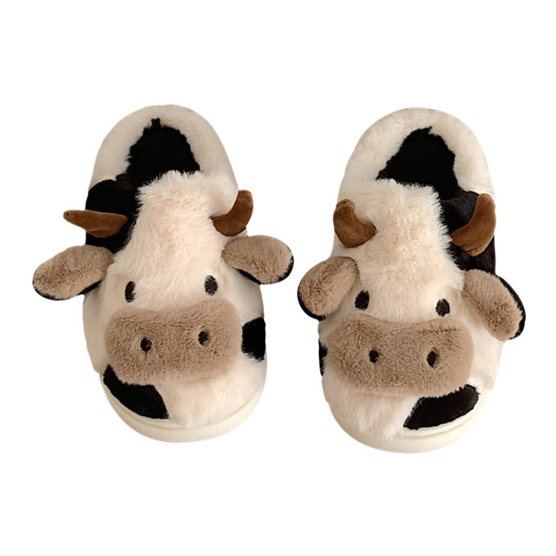 Chaussons en forme de vache mignonne pour femmes et filles, mode kawaii, doux et moelleux, chauds pour l'hiver, pantoufles en forme de vache cartoon, chaussures amusantes.