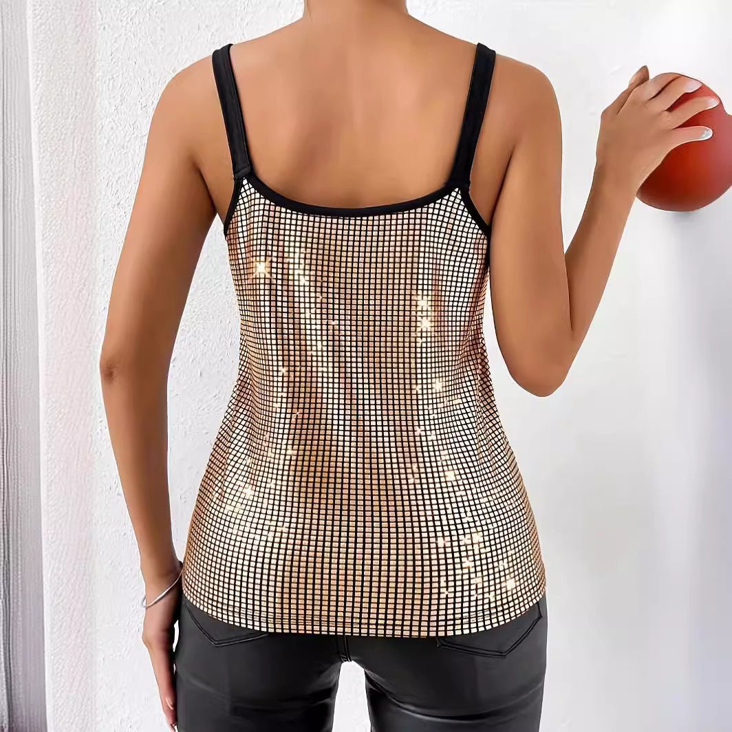 Haut d'été à bretelles pailletées et chaîne pour femme - KaoKao