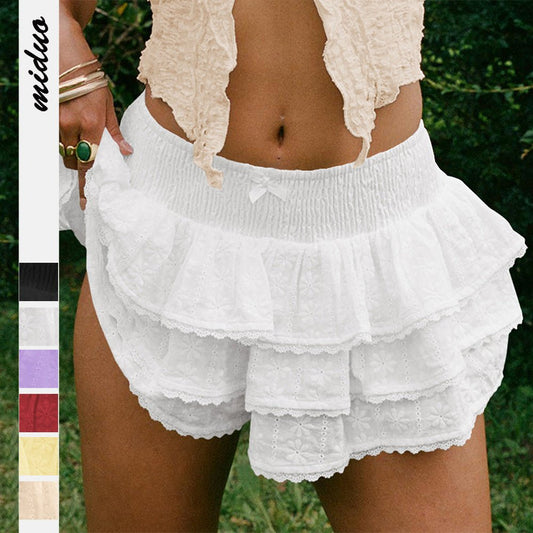 Jupe mi - longue en dentelle décorative avec nœud pour femme - KaoKao