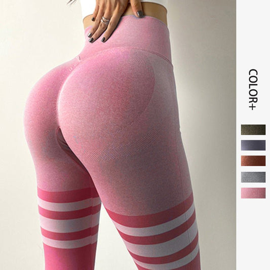 Legging de fitness à rayures taille haute pour le contrôle du ventre, pantalon de yoga, d'entraînement et de course à pied - KaoKao