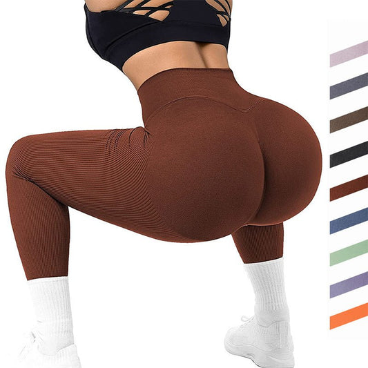 Leggings taille haute sans couture, pantalons de fitness tricotés filetés, pantalons de yoga amincissants solides pour femmes, leggings de sport de course élastiques - KaoKao