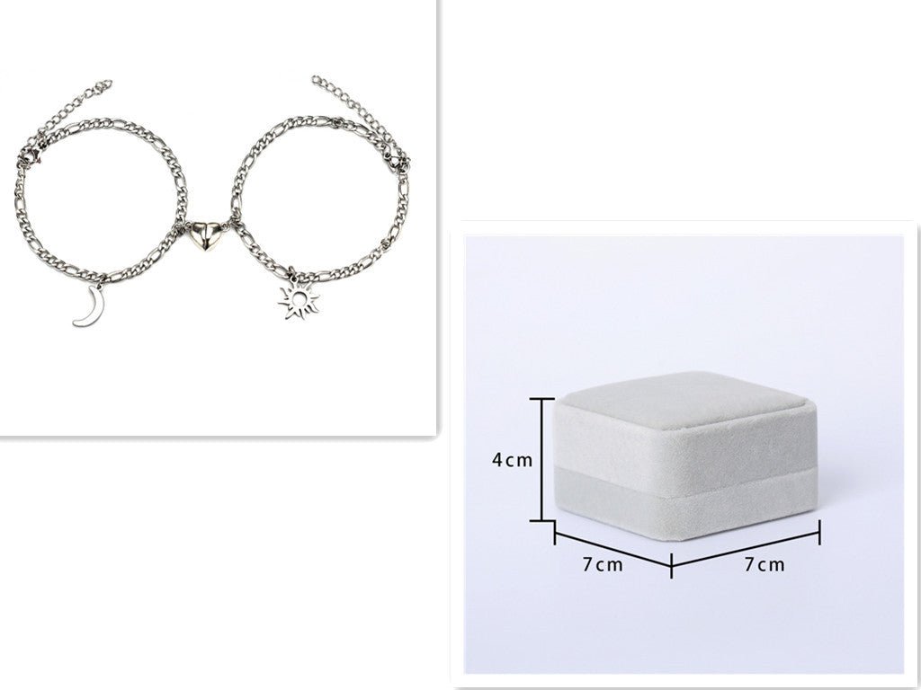 Lot de 2 bracelets magnétiques en acier inoxydable avec breloque soleil et lune pour couple, bijoux pour hommes et femmes, vente en gros, cadeaux de Saint - Valentin - KaoKao