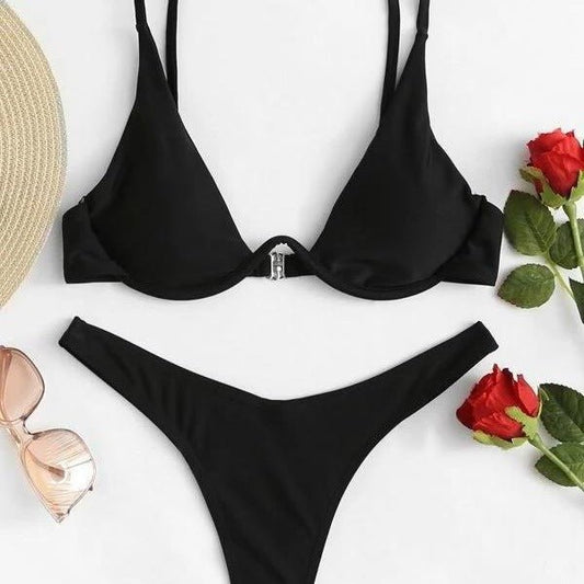 Maillot de bain de couleur unie avec support en acier européen et américain - KaoKao