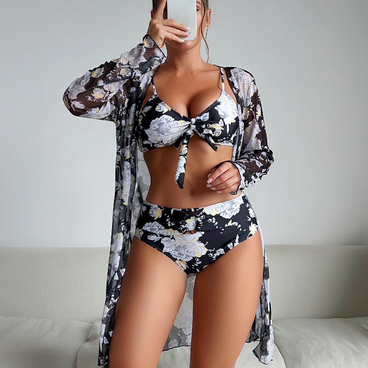 Maillot de bain trois pièces imprimé multicolore tendance pour femme - KaoKao