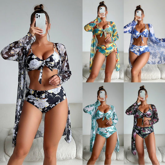 Maillot de bain trois pièces imprimé multicolore tendance pour femme - KaoKao
