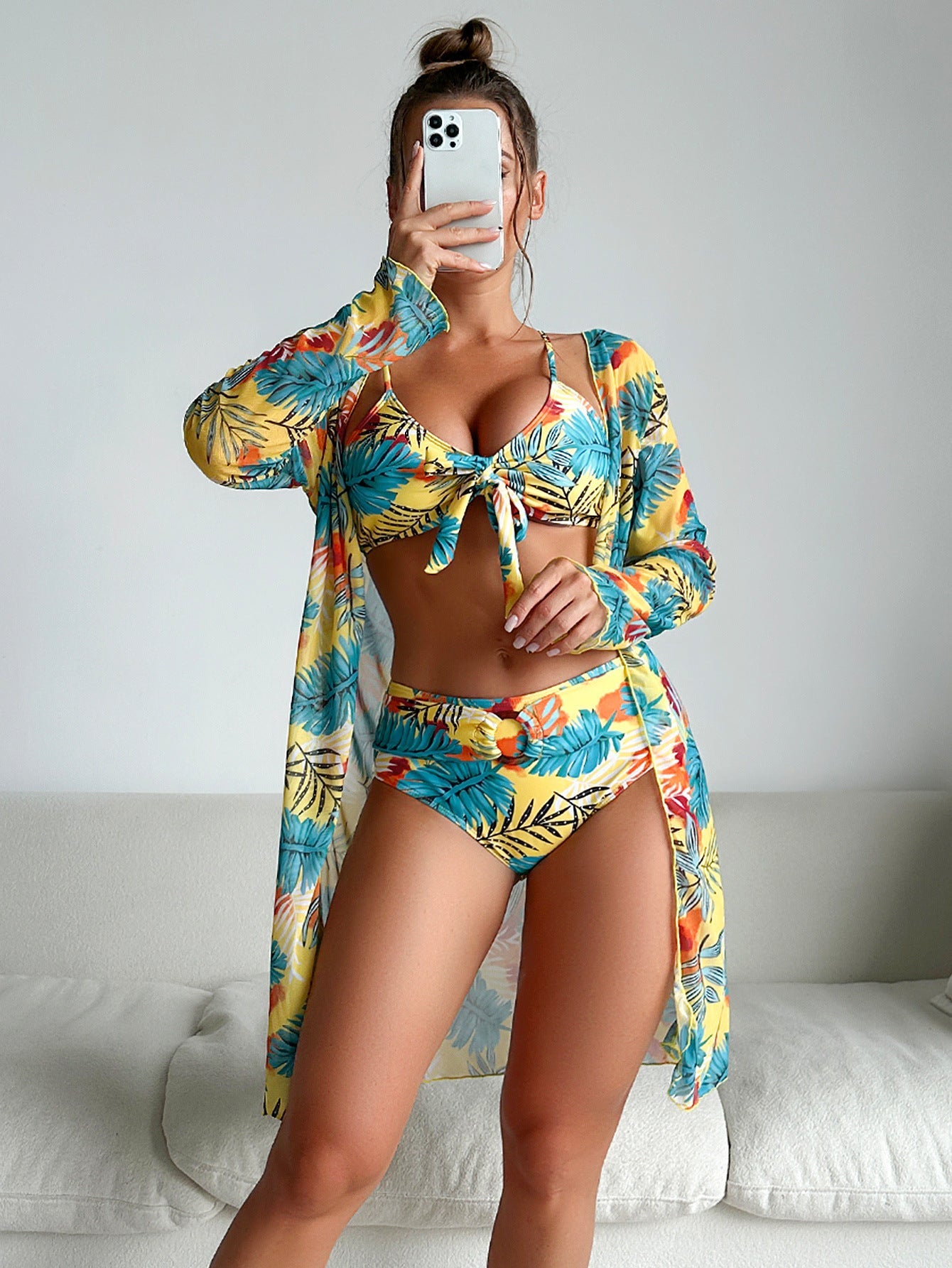 Maillot de bain trois pièces imprimé multicolore tendance pour femme - KaoKao