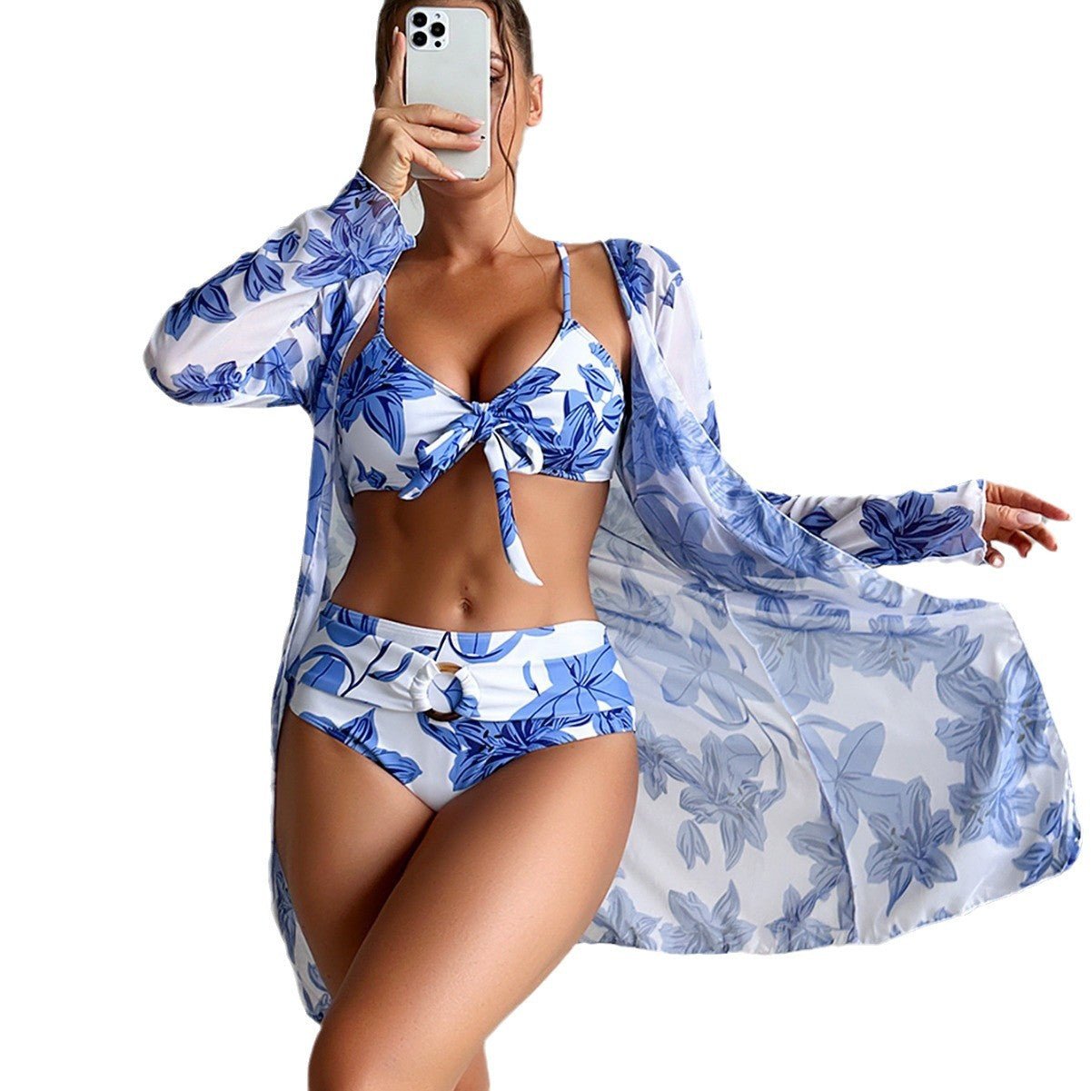 Maillot de bain trois pièces imprimé multicolore tendance pour femme - KaoKao