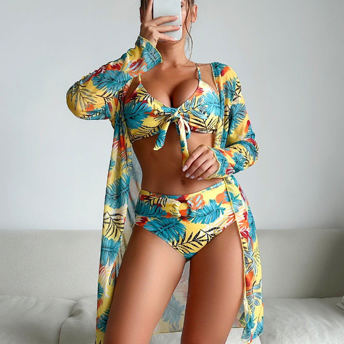 Maillot de bain trois pièces imprimé multicolore tendance pour femme - KaoKao