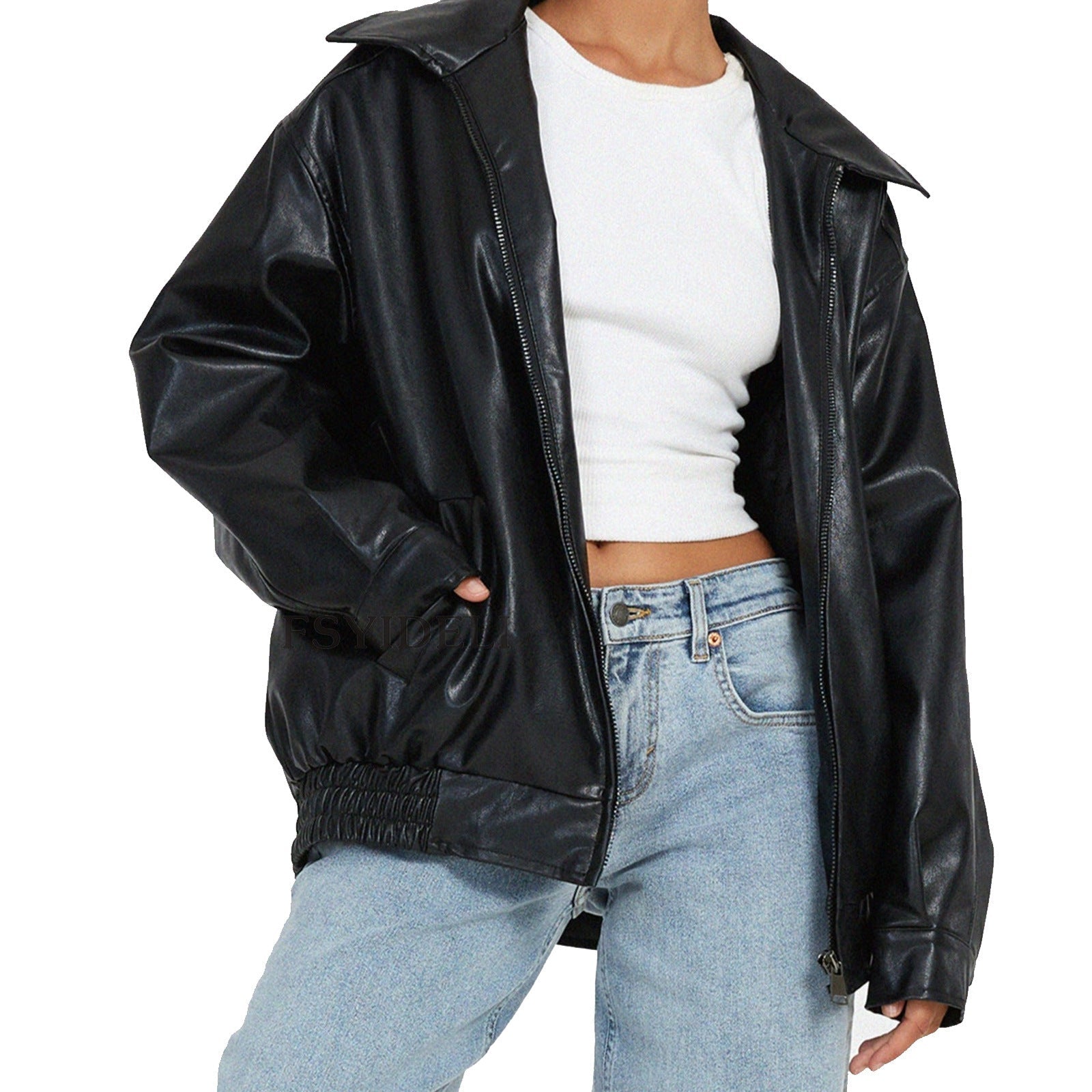 Manteau en cuir pour femme, style locomotive - KaoKao