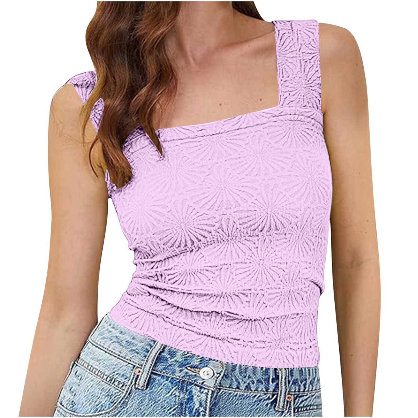 Nouveau gilet slim à col carré, haut sans manches en jacquard à la mode pour l'été, vêtements pour femmes - KaoKao