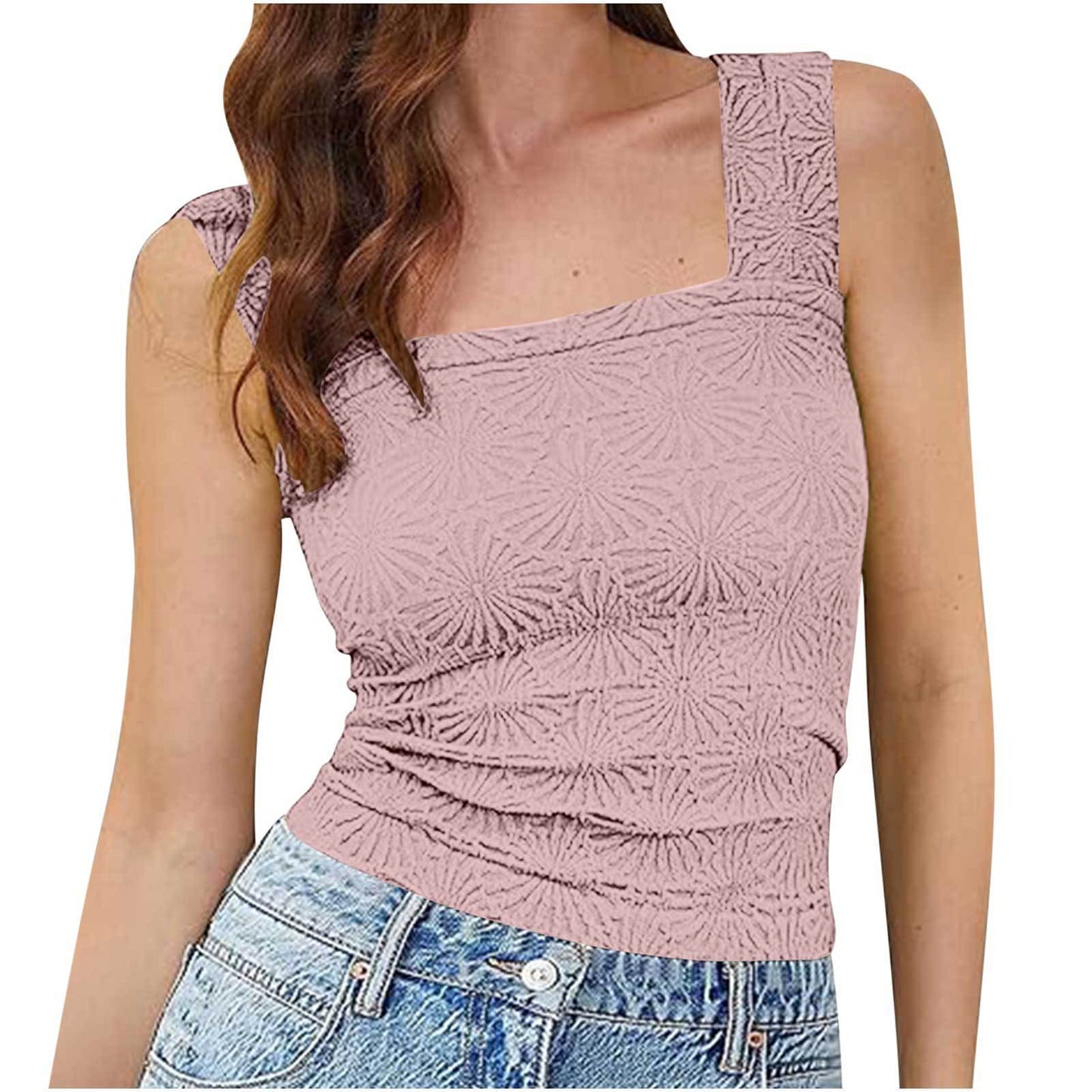 Nouveau gilet slim à col carré, haut sans manches en jacquard à la mode pour l'été, vêtements pour femmes - KaoKao