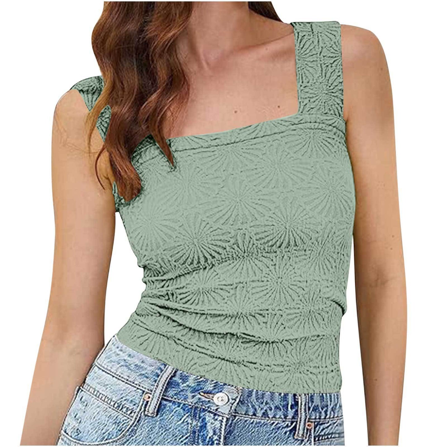 Nouveau gilet slim à col carré, haut sans manches en jacquard à la mode pour l'été, vêtements pour femmes - KaoKao