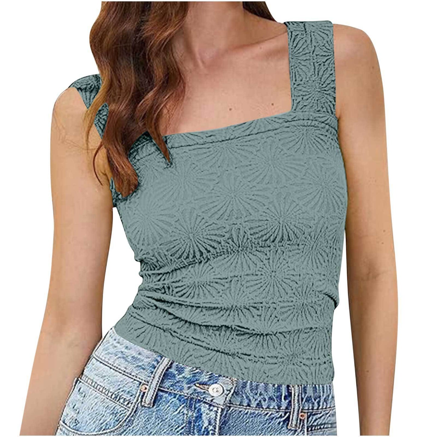 Nouveau gilet slim à col carré, haut sans manches en jacquard à la mode pour l'été, vêtements pour femmes - KaoKao