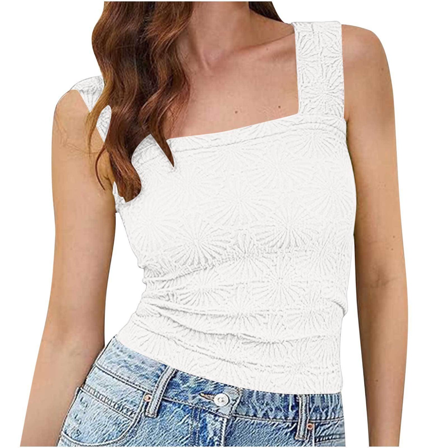 Nouveau gilet slim à col carré, haut sans manches en jacquard à la mode pour l'été, vêtements pour femmes - KaoKao