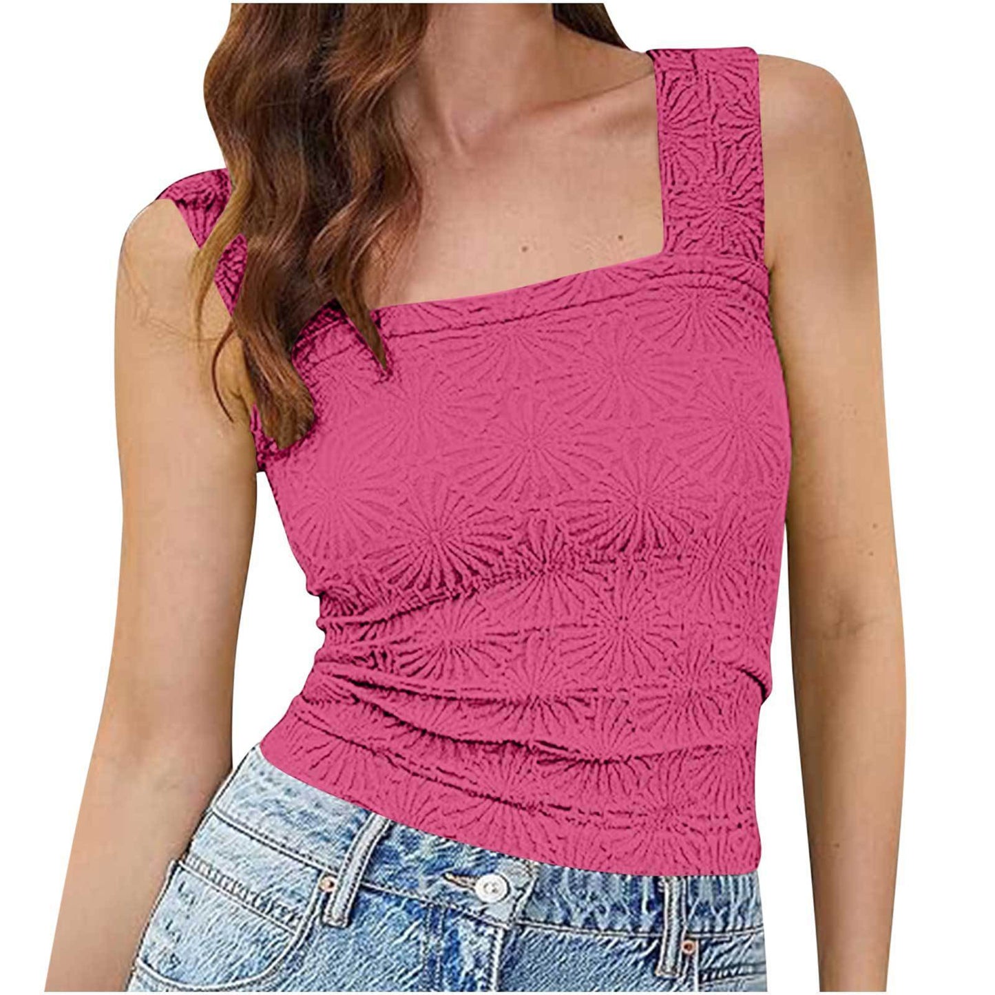 Nouveau gilet slim à col carré, haut sans manches en jacquard à la mode pour l'été, vêtements pour femmes - KaoKao