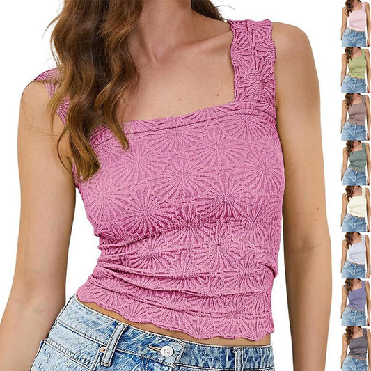 Nouveau gilet slim à col carré, haut sans manches en jacquard à la mode pour l'été, vêtements pour femmes - KaoKao
