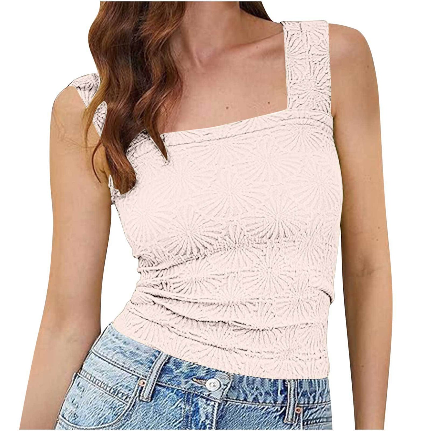Nouveau gilet slim à col carré, haut sans manches en jacquard à la mode pour l'été, vêtements pour femmes - KaoKao