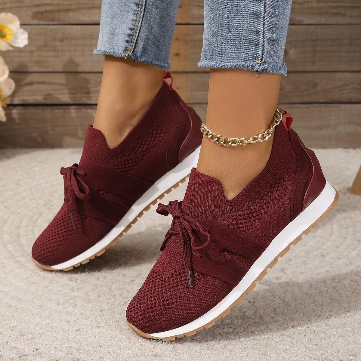 Nouvelles chaussures plates à lacets en maille pour femmes, chaussures de marche décontractées et respirantes à semelles compensées - KaoKao