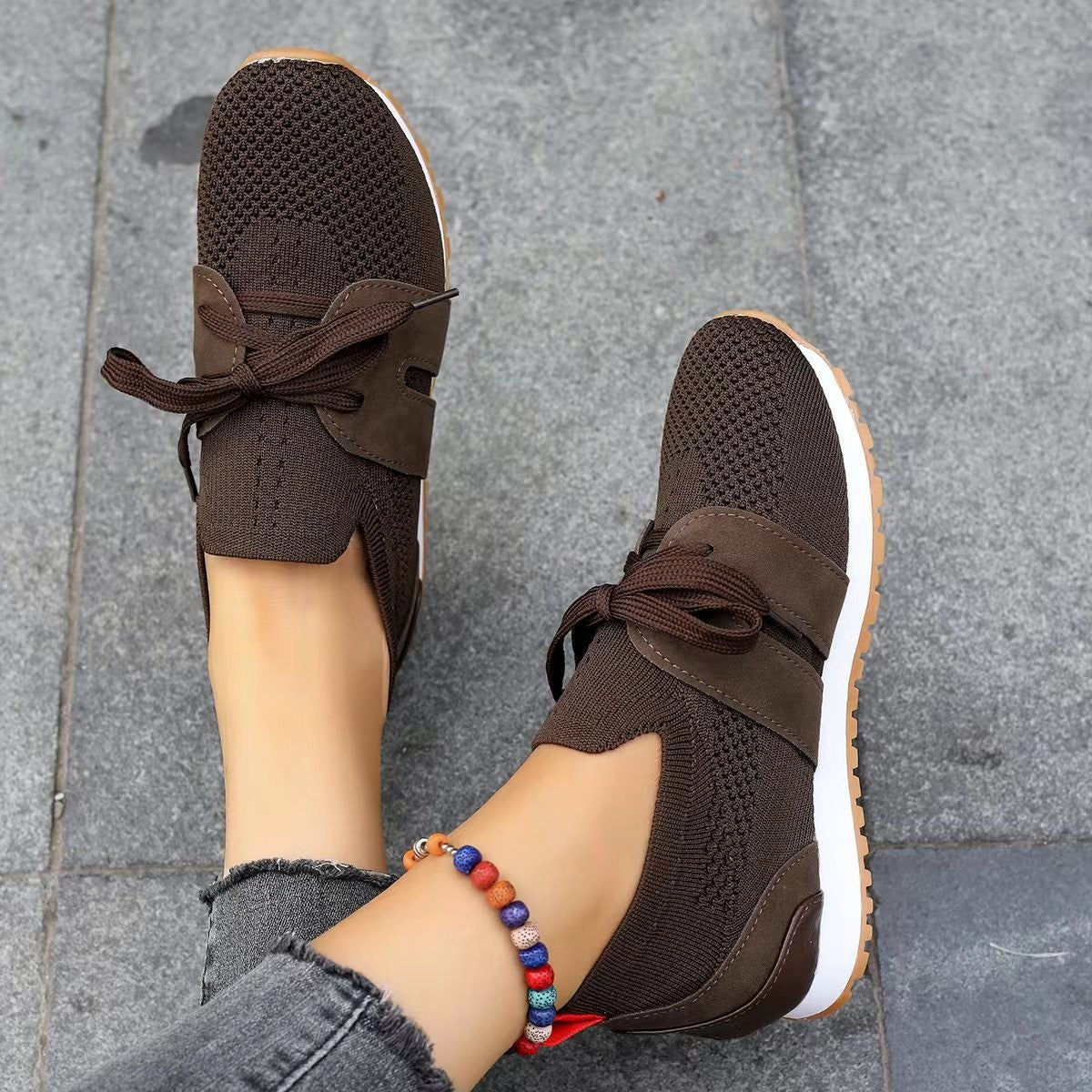 Nouvelles chaussures plates à lacets en maille pour femmes, chaussures de marche décontractées et respirantes à semelles compensées - KaoKao