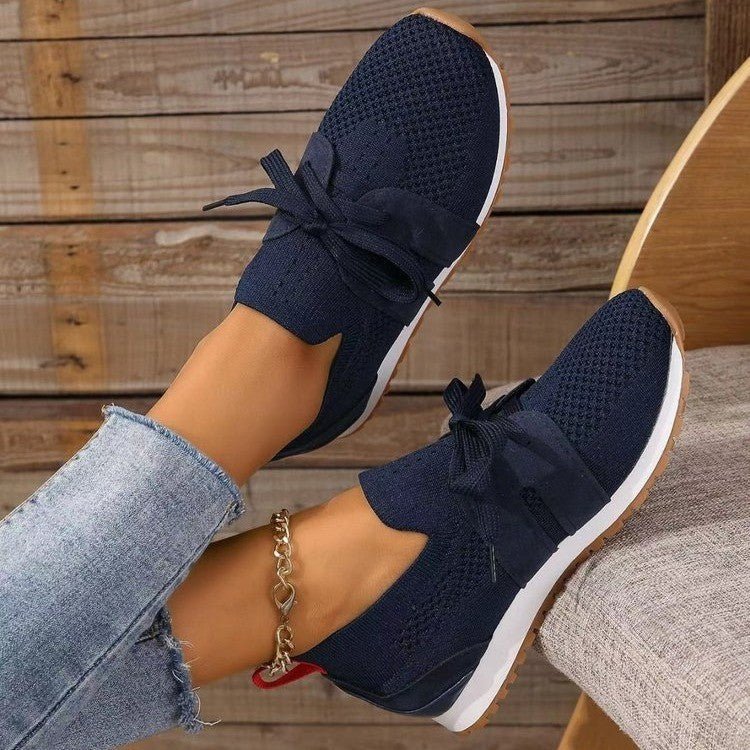 Nouvelles chaussures plates à lacets en maille pour femmes, chaussures de marche décontractées et respirantes à semelles compensées - KaoKao