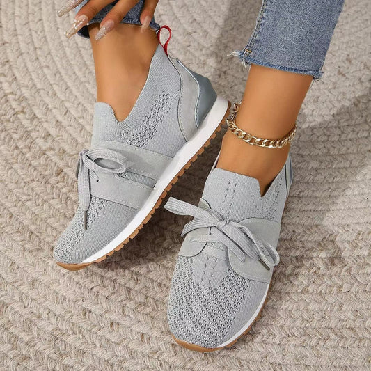Nouvelles chaussures plates à lacets en maille pour femmes, chaussures de marche décontractées et respirantes à semelles compensées - KaoKao