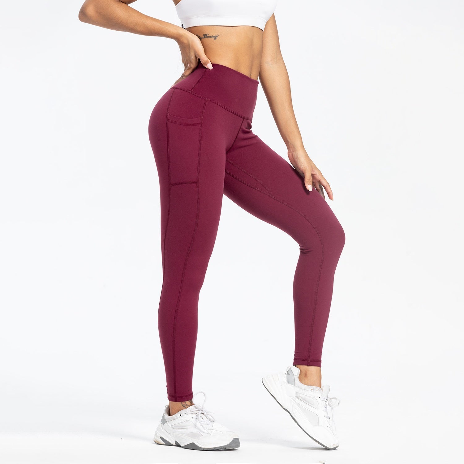 Pantalon de yoga taille haute pour femme, coupe slim, avec poches - KaoKao