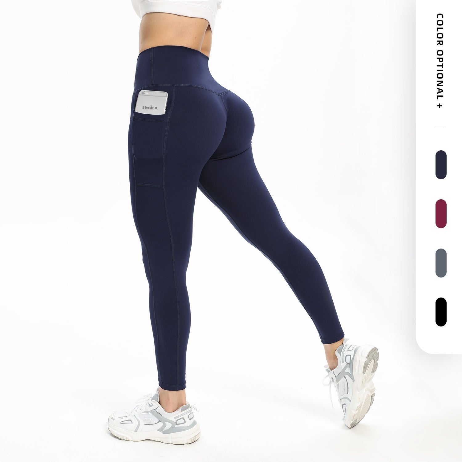 Pantalon de yoga taille haute pour femme, coupe slim, avec poches - KaoKao