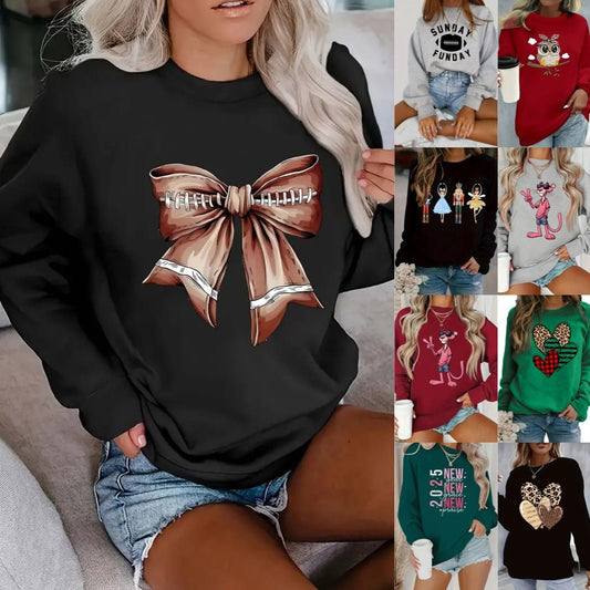 Pull ras du cou à manches longues imprimé pour femme - KaoKao