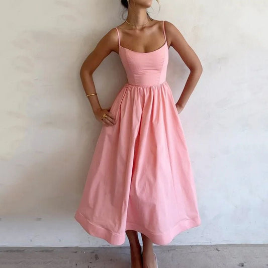 Robe à bretelles sexy et fraîche pour femme, couleur unie, imprimée - KaoKao