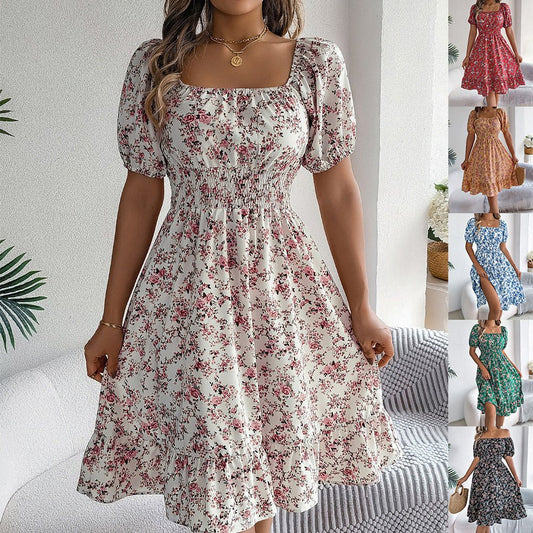 Robe à imprimé floral et col carré, mode estivale, volants, vêtements pour femmes - KaoKao