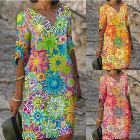 Robe à imprimé tendance bleu Temperament Hedging - KaoKao