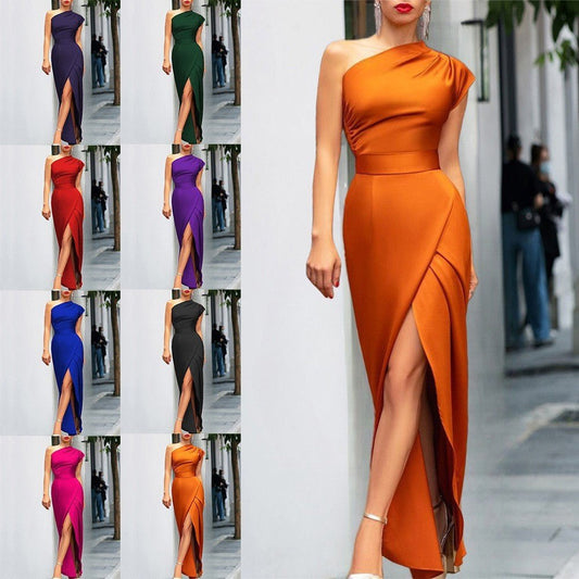 Robe asymétrique taille haute fendue sur le devant pour femme - KaoKao