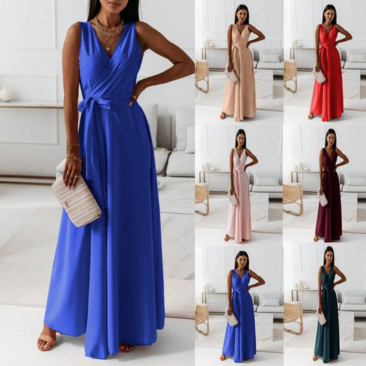 Robe de soirée unie à col en V pour femme - KaoKao